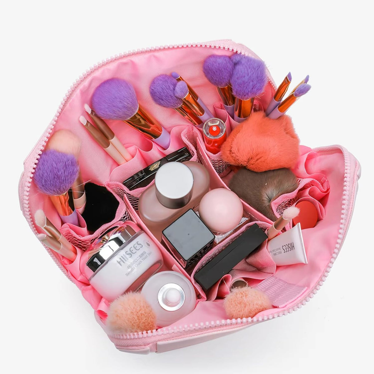 Travel Makeup Bag for Women ‚Äì Waterproof PVC Cosmetic Organizer, Large Capacity (Pink)