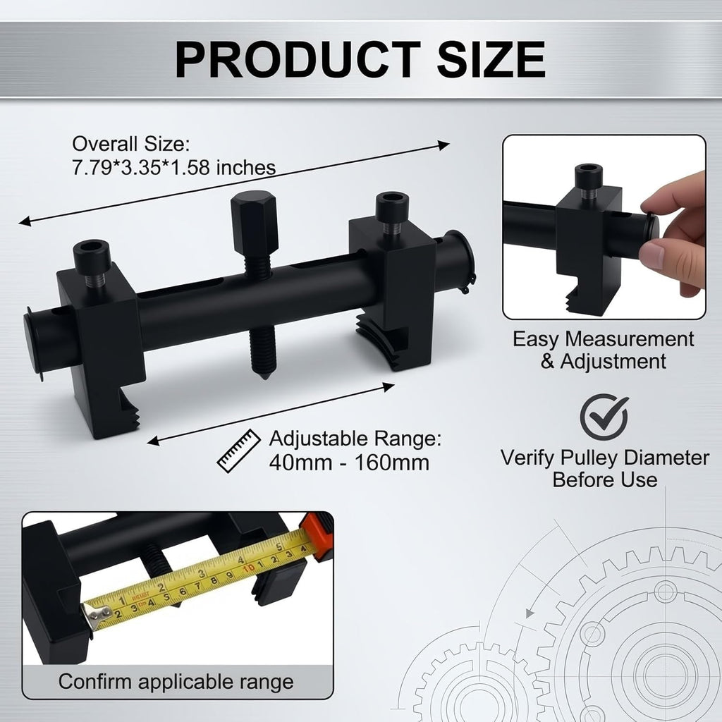Pulley Puller Tool Kit with L-Hex Wrench - High Strength Adjustable Crankshaft Pulley Removal Tool Fits 40-160mm - Low Profile Harmonic Balancer & Water Pump Puller Set for Auto Repair