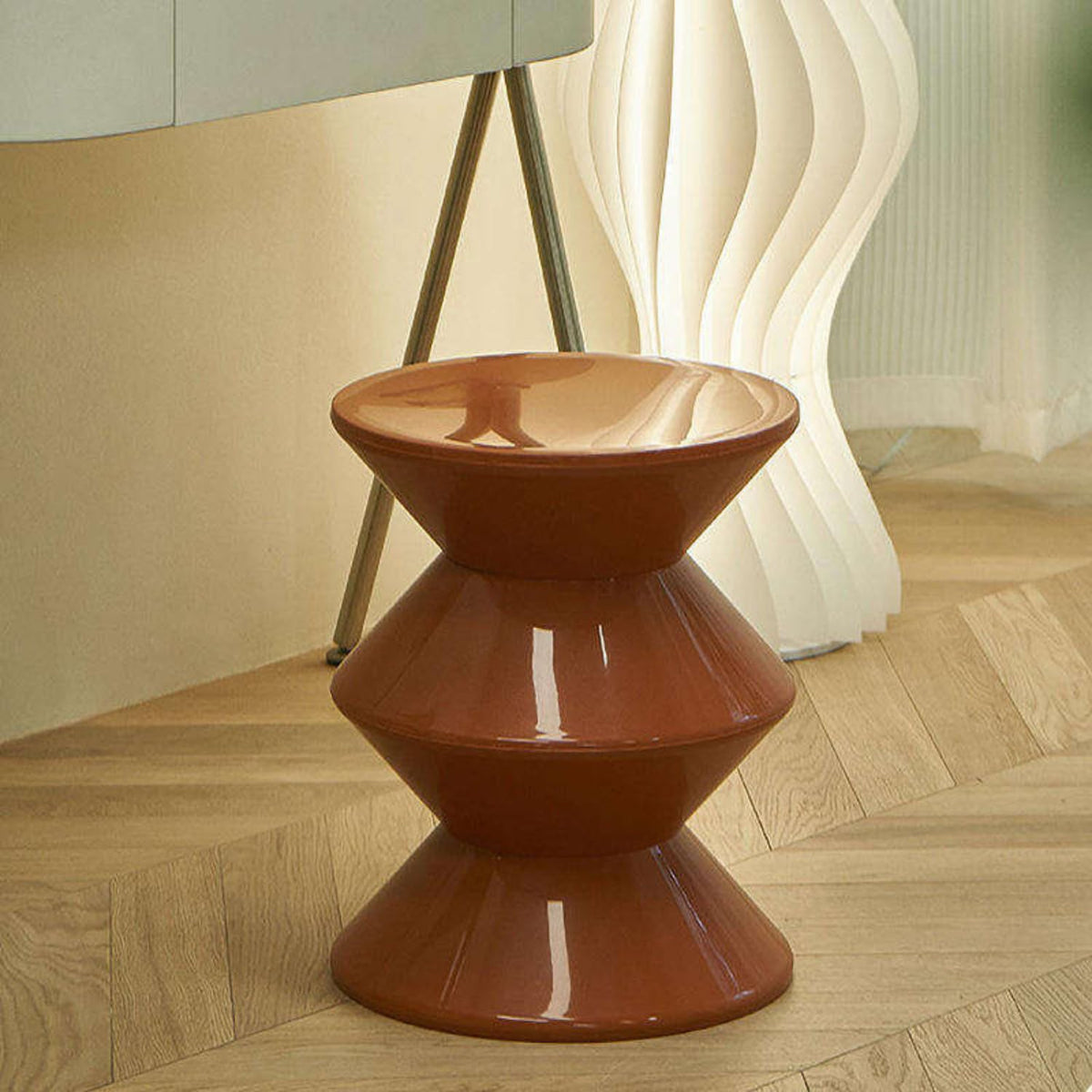 Modern Hourglass Round Ottoman Stool Plastic Footstool Side Table