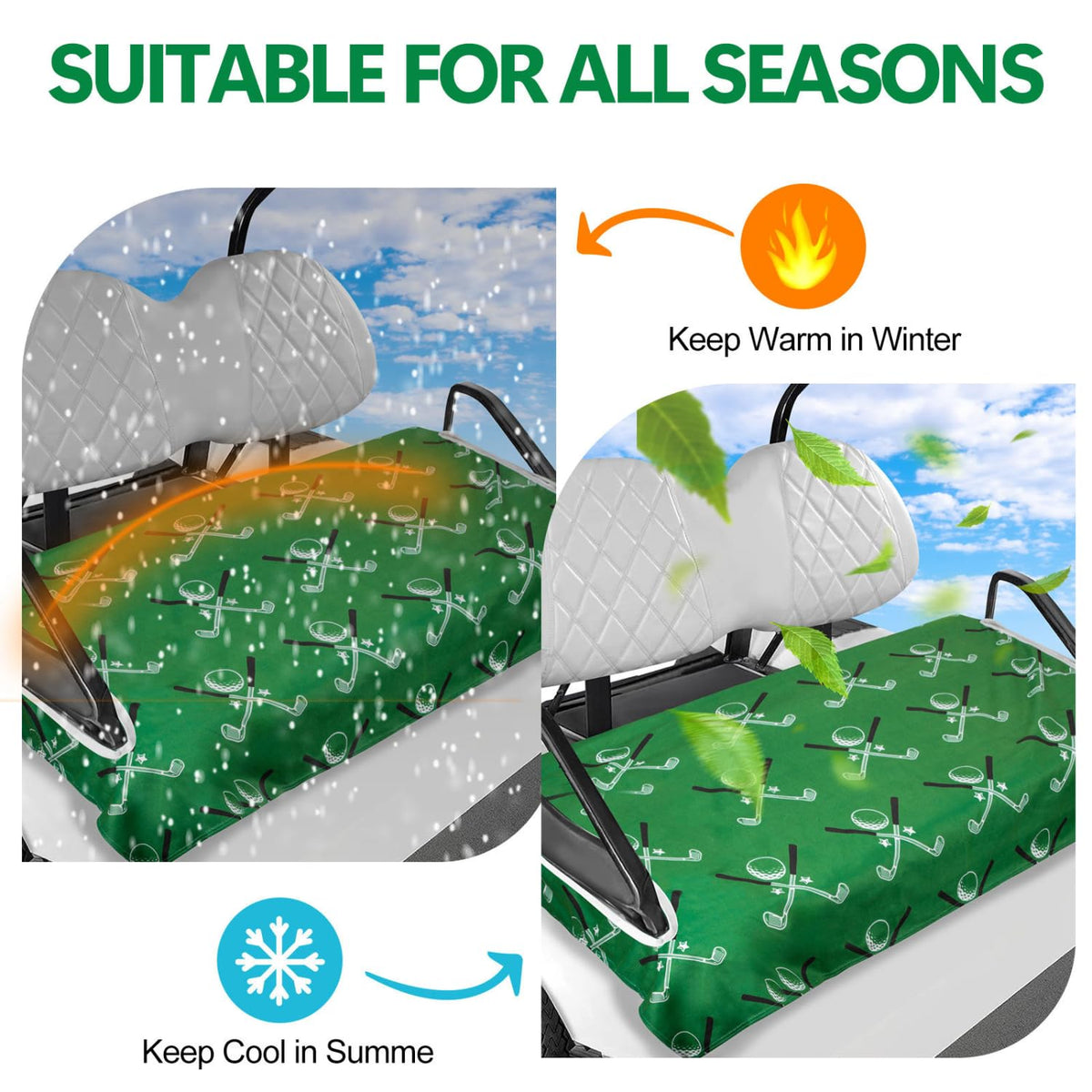 Universal Golf Cart Seat Towel Cover - 51 x 31 Inch 100 Percent Microfiber Golf Cart Seat Protector with Armrest Holes, Washable All Season Bench Blanket for Club Car Precedent EZGO Yamaha