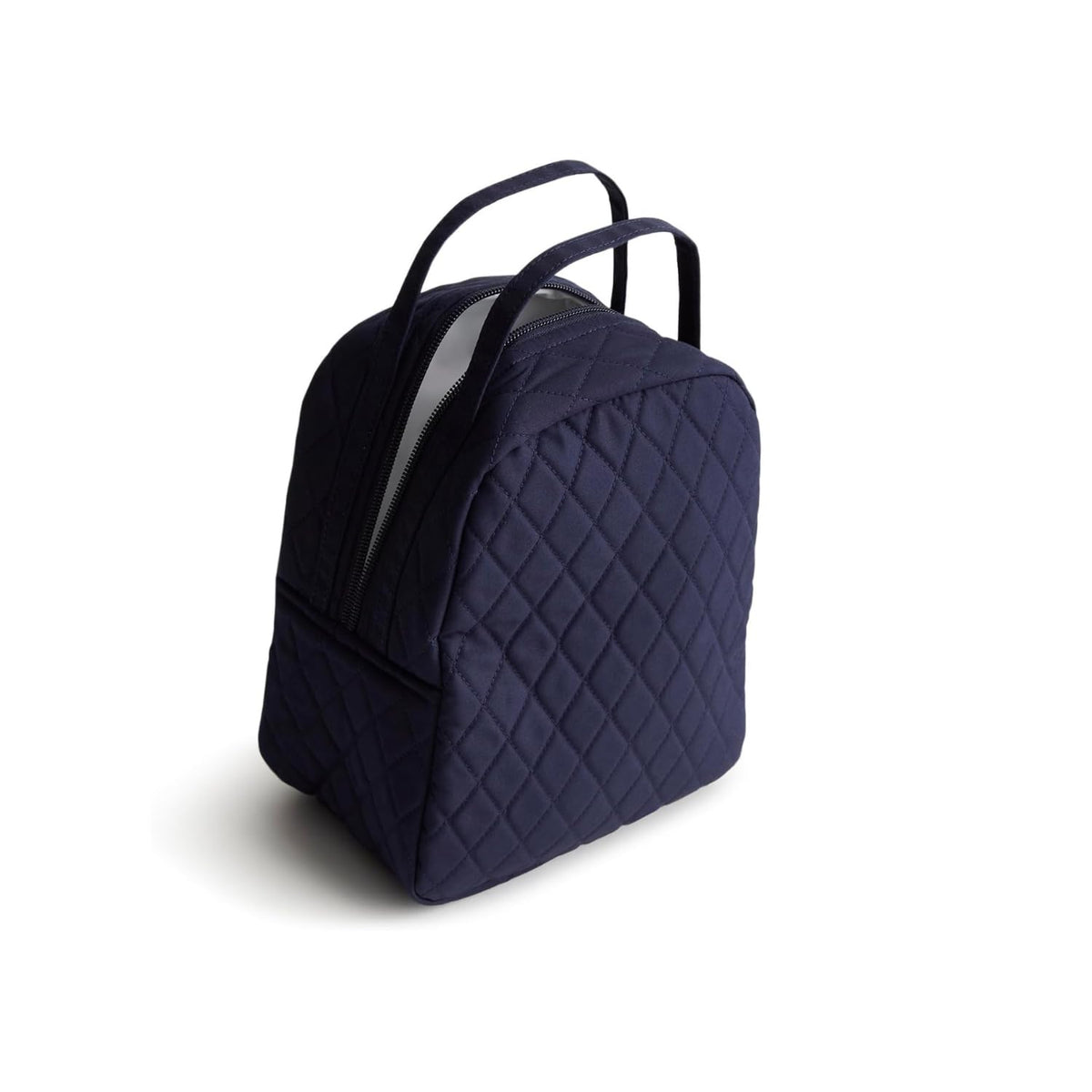 Women's Premium Quilted Cotton Lunch Bag, Peacoat Navy - Insulated Lunch Tote with Food-Safe Wipeable Lining, Dual Handles & Zip Closure