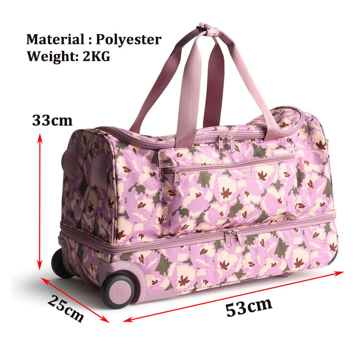 Foldable Rolling Duffel Bag with Wheels - 45L Lightweight Ripstop Travel Trolley Luggage