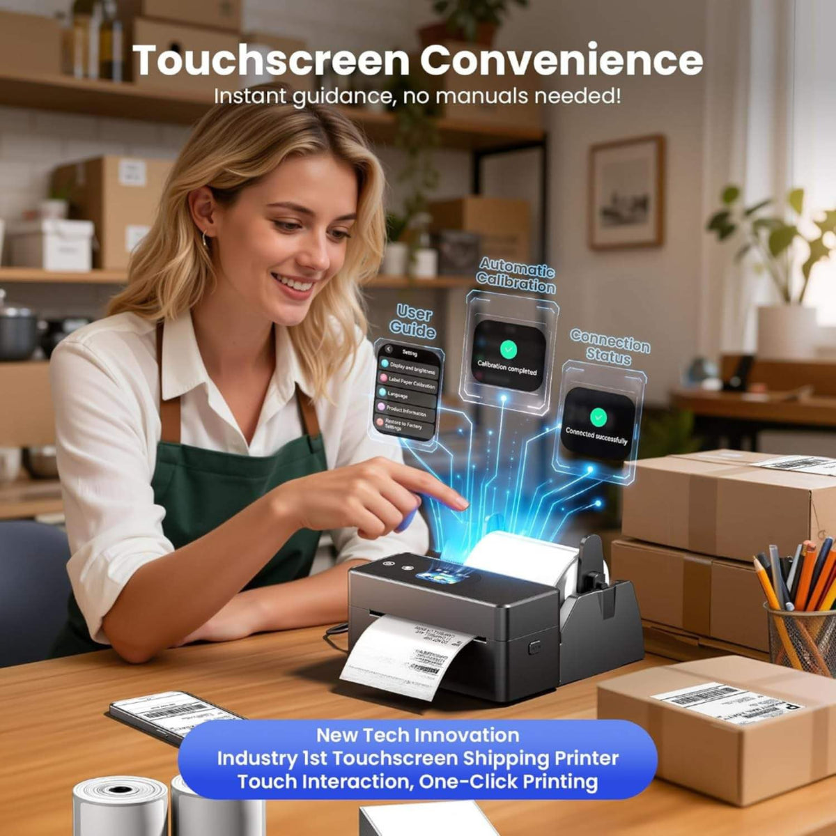 Wireless 4x6 Shipping Label Printer PM64D - Interactive Touchscreen High-Speed Thermal Label Maker