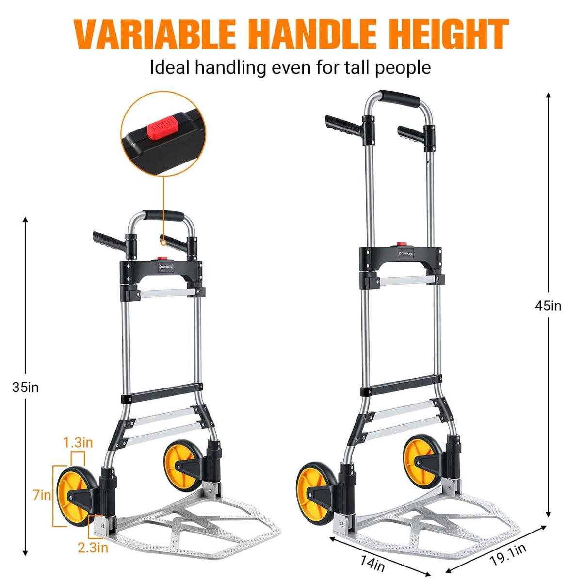 Folding Hand Truck 380 lbs Heavy Duty Aluminum Dolly Cart Collapsible Luggage Cart Portable Sack Truck