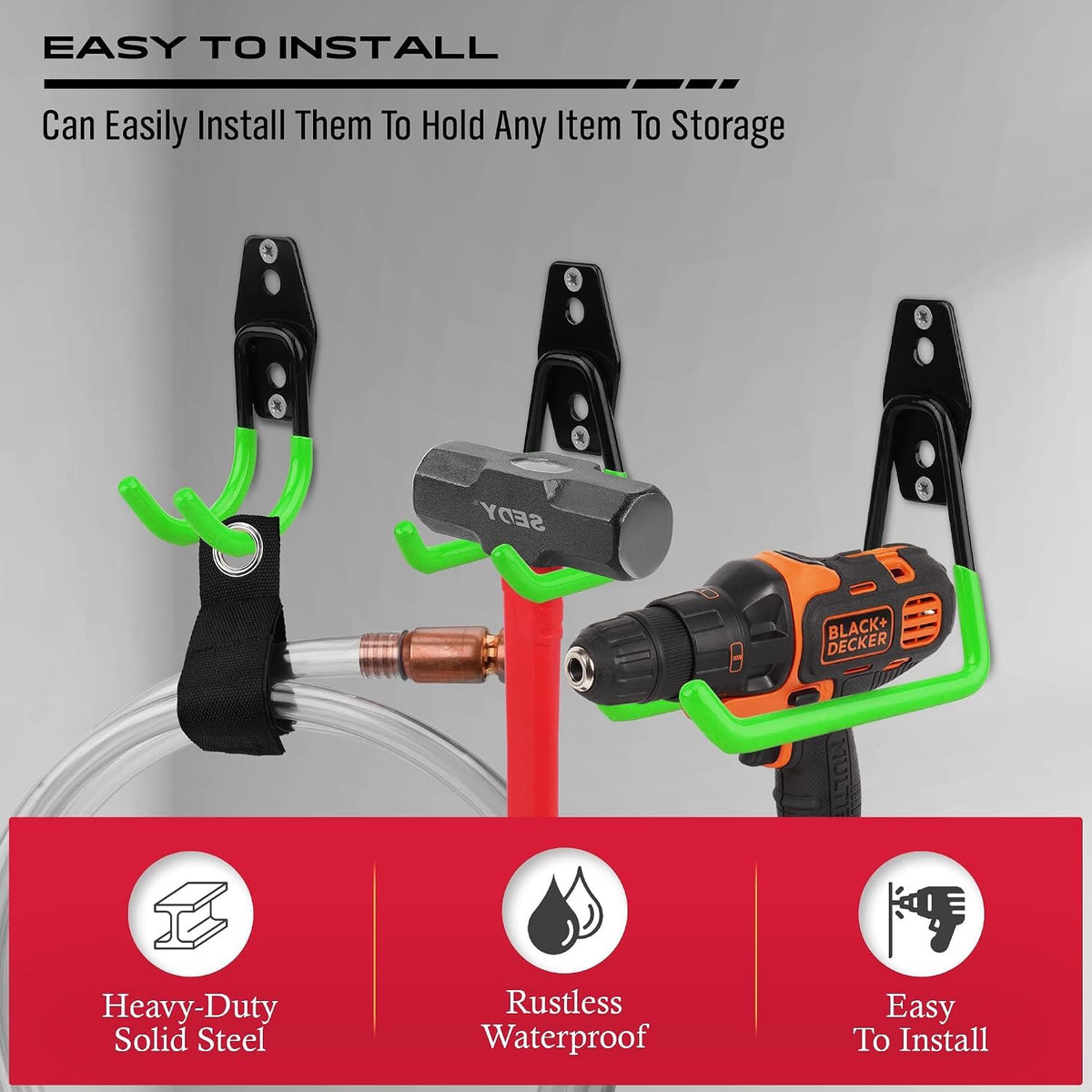 30 Pcs Garage Storage Hooks Set, Heavy Duty Steel Garage Wall Organizer Utility Hooks with Non-Slip Coating, Large Small J & Wave Hooks for Ladders, Bikes, Power Tools, Garden Shovels