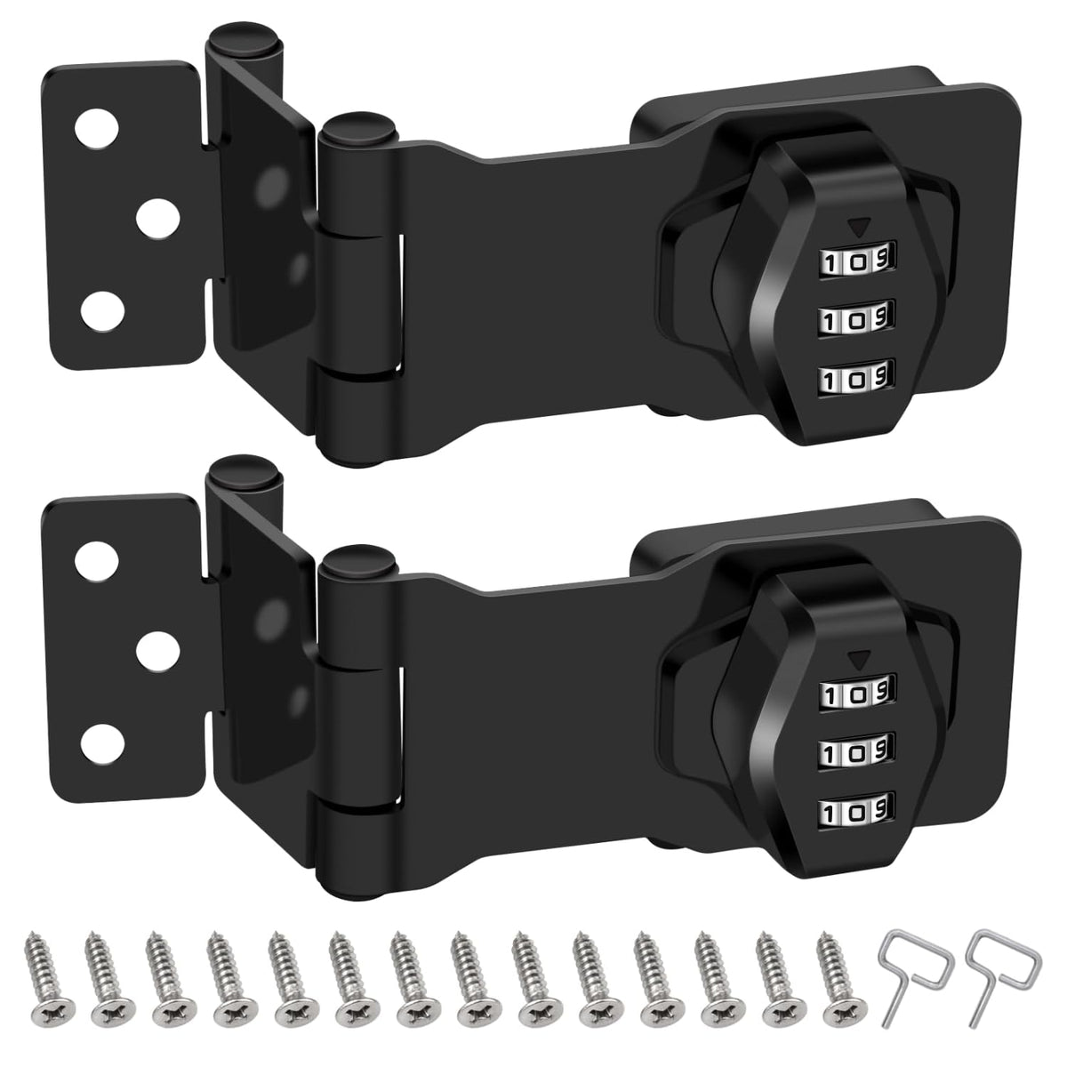 Mechanical Combination Cabinet Lock - 90 Degree and 180 Degree Collapsible Zinc Alloy Hasp Latch Lock, Keyless 3-Digit Code Security Lock for Cupboards, Cabinets, Drawers, Sheds & Doors