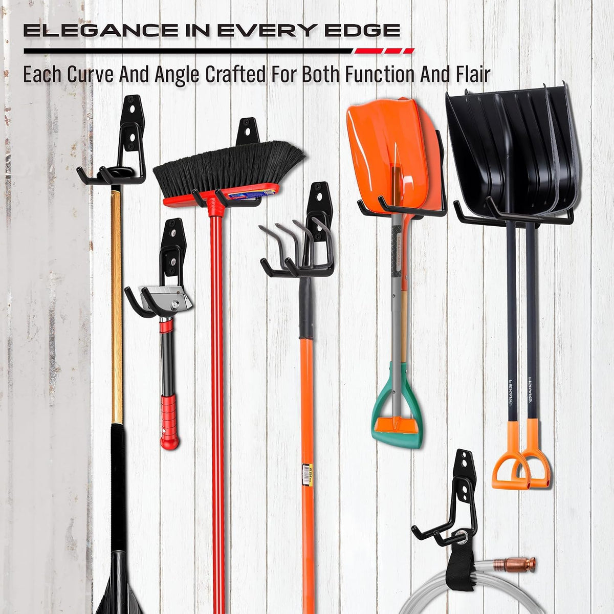 30 Pcs Garage Storage Hooks Set, Heavy Duty Steel Garage Wall Organizer Utility Hooks with Non-Slip Coating, Large Small J & Wave Hooks for Ladders, Bikes, Power Tools, Garden Shovels