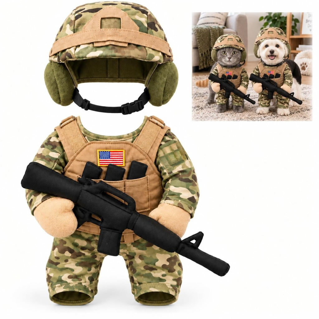 Pet Tactical Soldier Costume with Helmet, for Small Medium Dogs & Cats，M