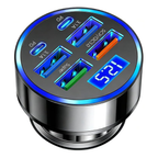 6-in-1 Multi-Port USB C Car Charger with LED Voltmeter