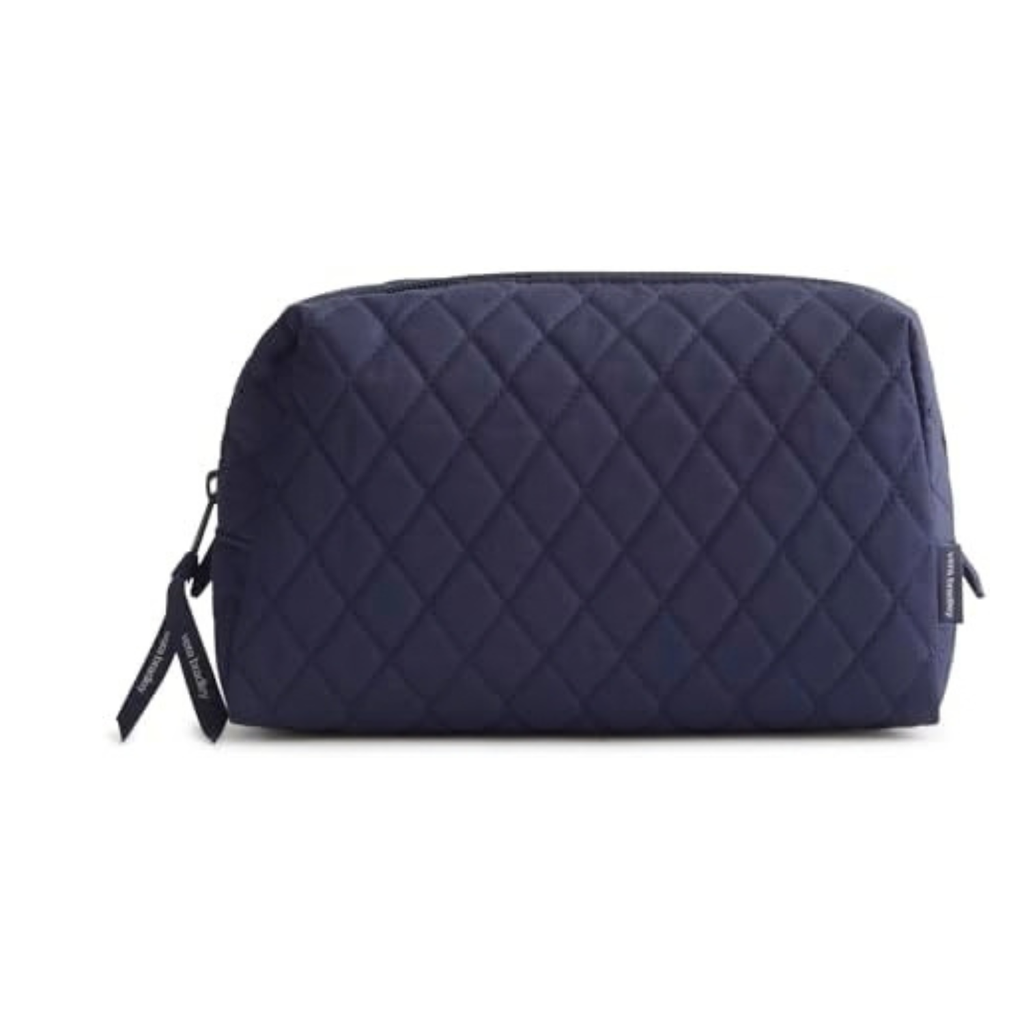 Vera Bradley Women's Premium Cotton Medium Cosmetic Bag – Makeup Organizer & Travel Toiletry Storage – Peacoat
