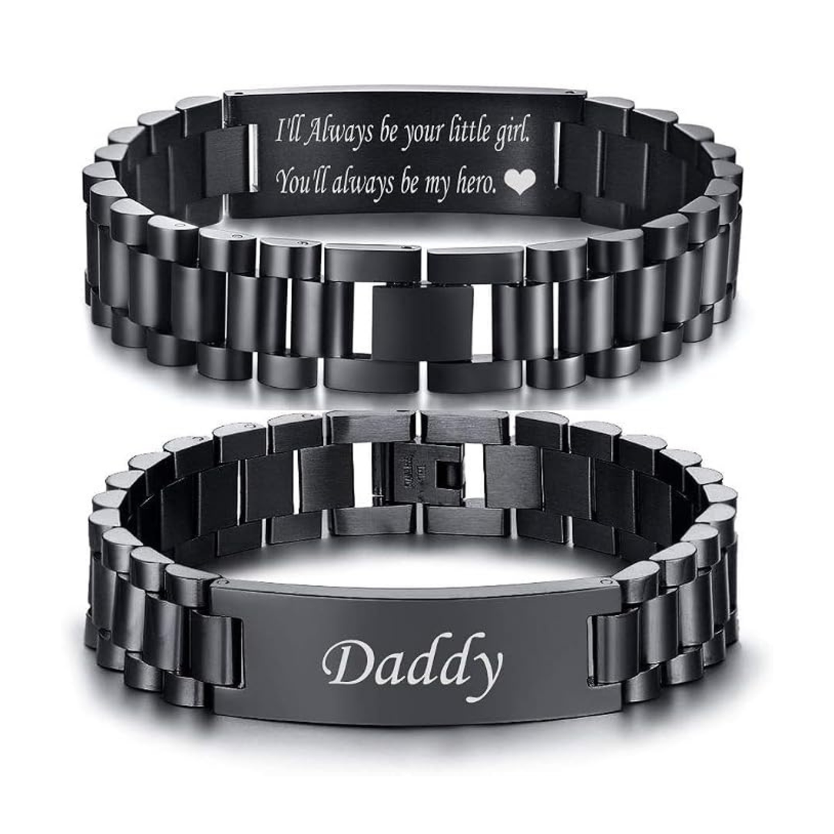 2 Pcs Men's Black Titanium Steel Bracelet Set, Personalized Engraved Gift for Dad