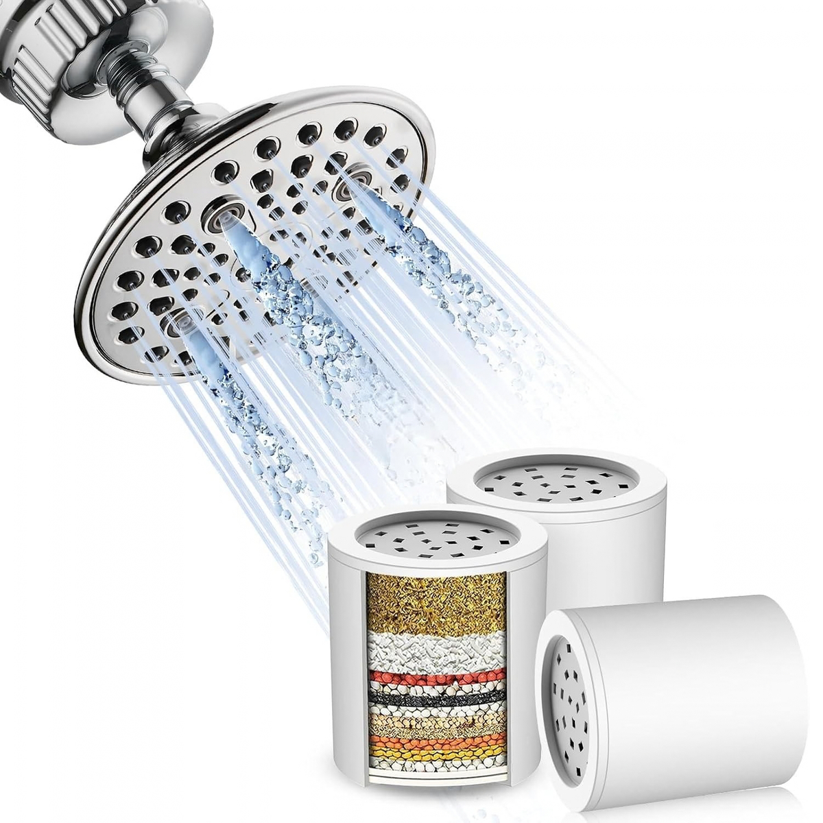 6-Setting Rain Shower Head with 20-Stage Filter and 3 Cartridges