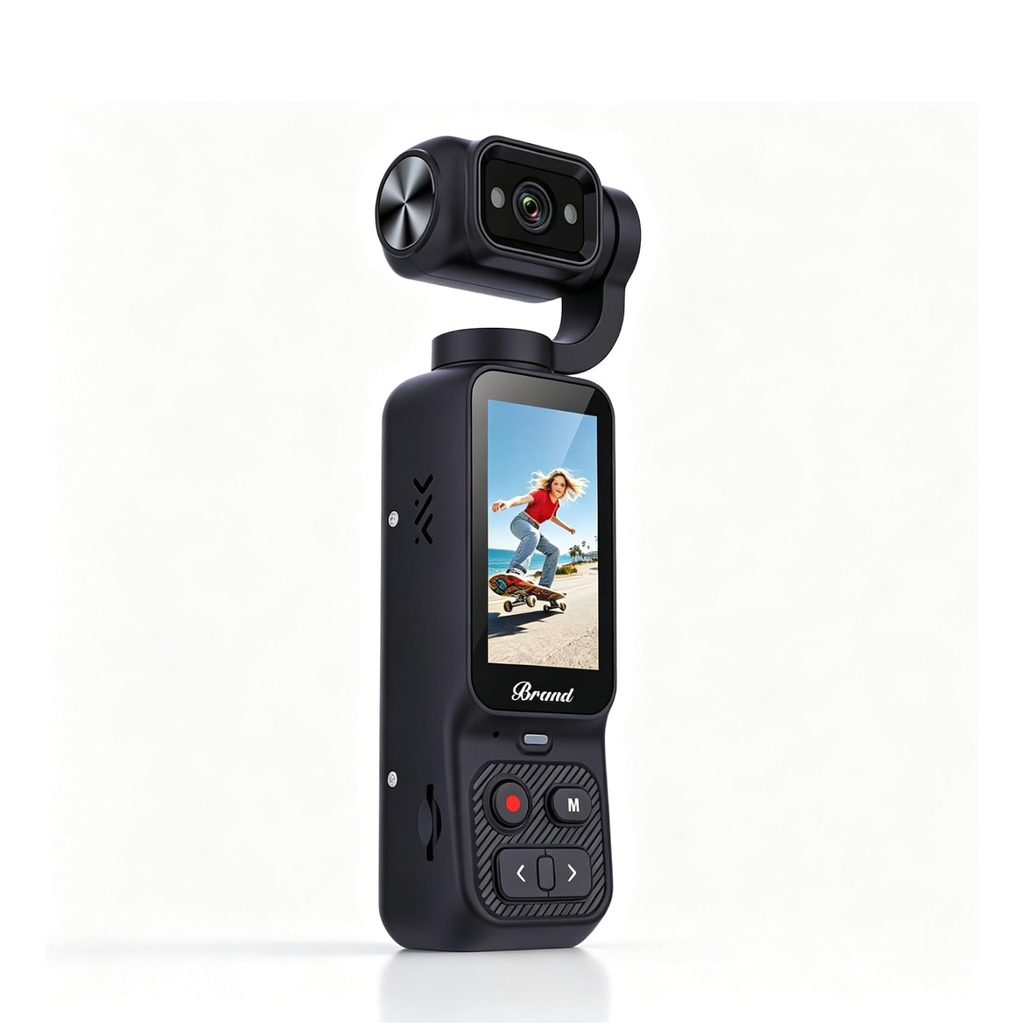 4K Pocket Gimbal Camera with Stabilization, Tracking, Rotatable Lens, Touchscreen