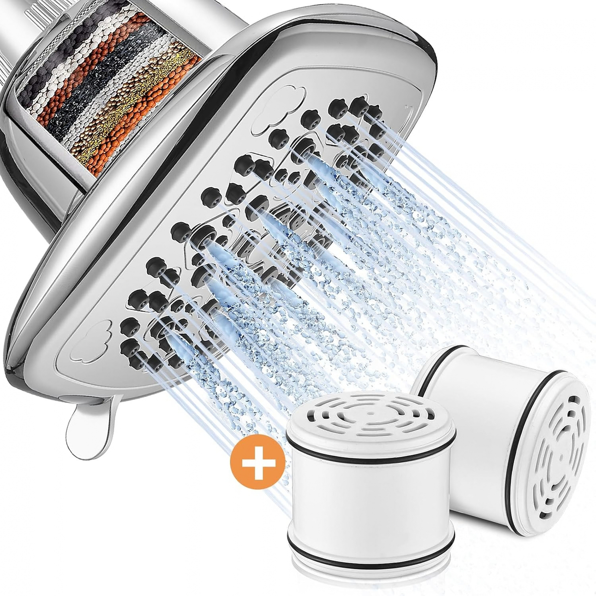 Shower Head Filter Replacement Cartridge& 7 Modes High Pressure Shower Heads Chrome