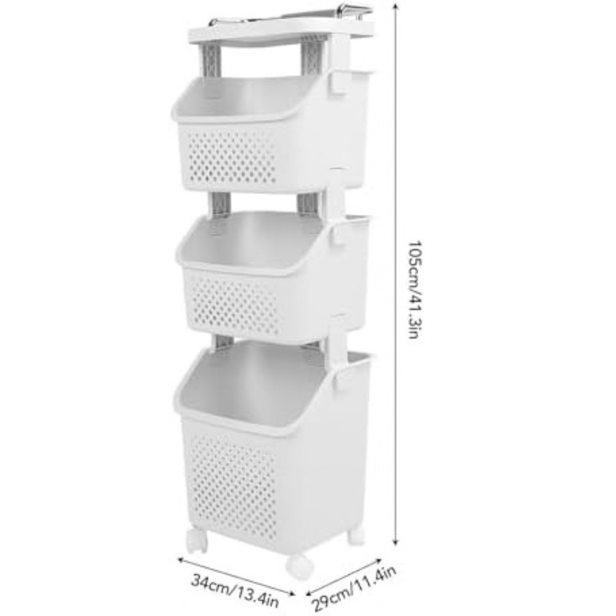3 Tier Laundry Basket Organizer with Wheels, Tiered Laundry Basket Organizer, with Portable Storage Baskets, for Kitchen Bathroom Bedroom Laundry Room