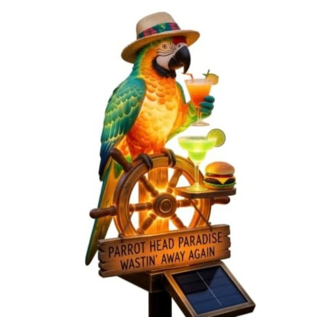 Resin Solar Parrot Garden Light Ground Stake, Waterproof Outdoor Solar Stake Light Tropical Yard Decor for Patio, Lawn, Pathway Flower Bed, Unique Gift for Gardeners (Summer Juice)
