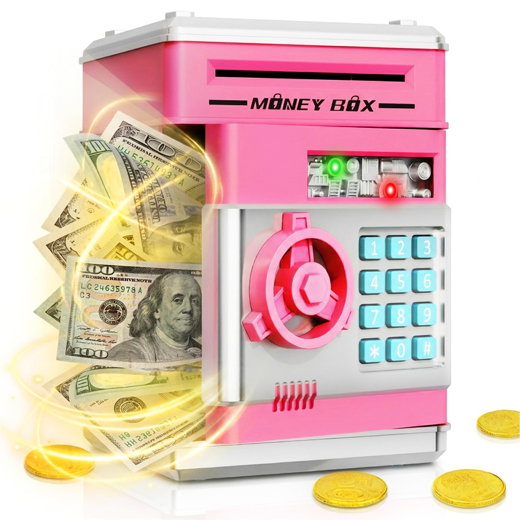Electronic Piggy Bank Cash and Coin Saving ATM Box