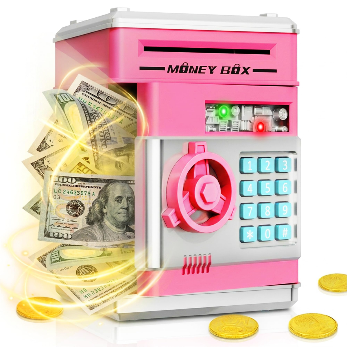 Electronic Piggy Bank Cash and Coin Saving ATM Box