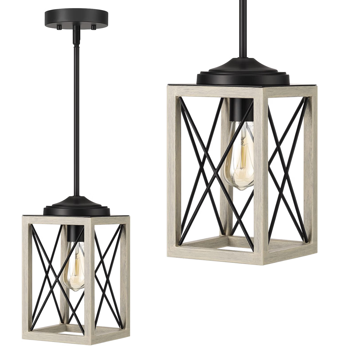 Adjustable Farmhouse Pendant Light with Wood Grain Finish, E26 Base, for Kitchen, Bedroom & Living Room