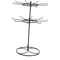 Rotating 2 Tier Necklace Display Stand with Hooks for Glasses Iron Metal Build, Black Finish, Office Desk or Vanity, Space Saving Design for Key Rings and Clutter Free Setup