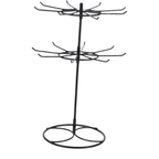 Rotating 2 Tier Necklace Display Stand with Hooks for Glasses Iron Metal Build, Black Finish, Office Desk or Vanity, Space Saving Design for Key Rings and Clutter Free Setup