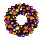 18 Inch Halloween Ball Wreath with Lights and Pumpkin Ornaments