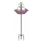 Solar Fountain Bird Bath with Stakes, Cascade Water Feature for Garden & Yard Decor (Purple)