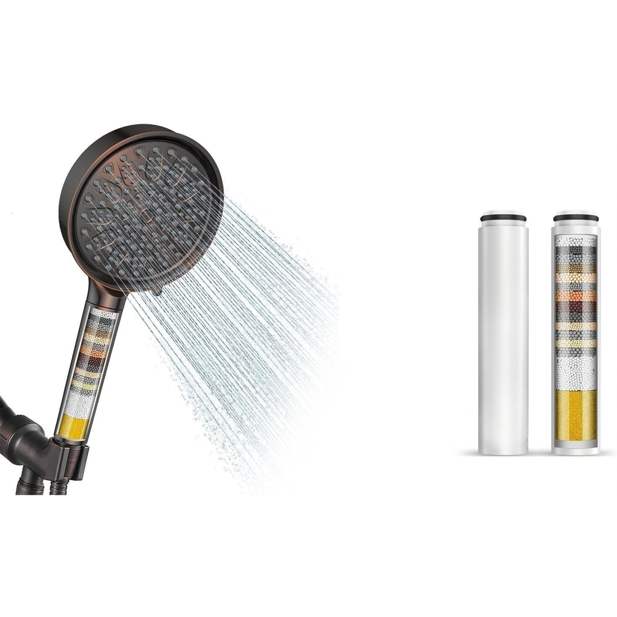 Filtered Shower Head with Handheld + 2 Pack Replacement Filters（Oil Rubbed Bronze）