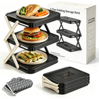 Multi-Layer Foldable Dish Tray Storage Rack, 3-Tier Vertical Plate Organizer for Kitchen
