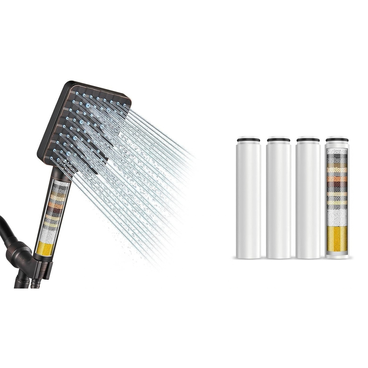 Filtered Shower Head with Handheld + 4 Pack Replacement Filters（Oil Rubbed Bronze)