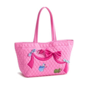 Vera Bradley Women's Disney Premium Cotton Small Hathaway Tote Bag – Quilted Reversible Shoulder Purse – Aurora Pink Bows
