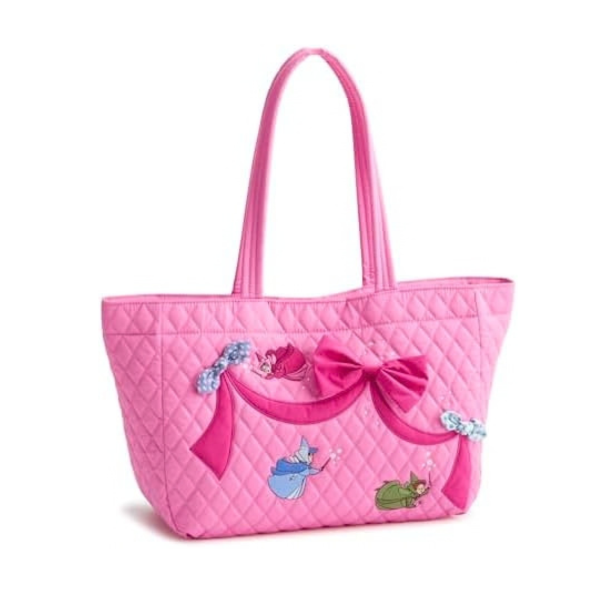 Vera Bradley Women's Disney Premium Cotton Small Hathaway Tote Bag – Quilted Reversible Shoulder Purse – Aurora Pink Bows