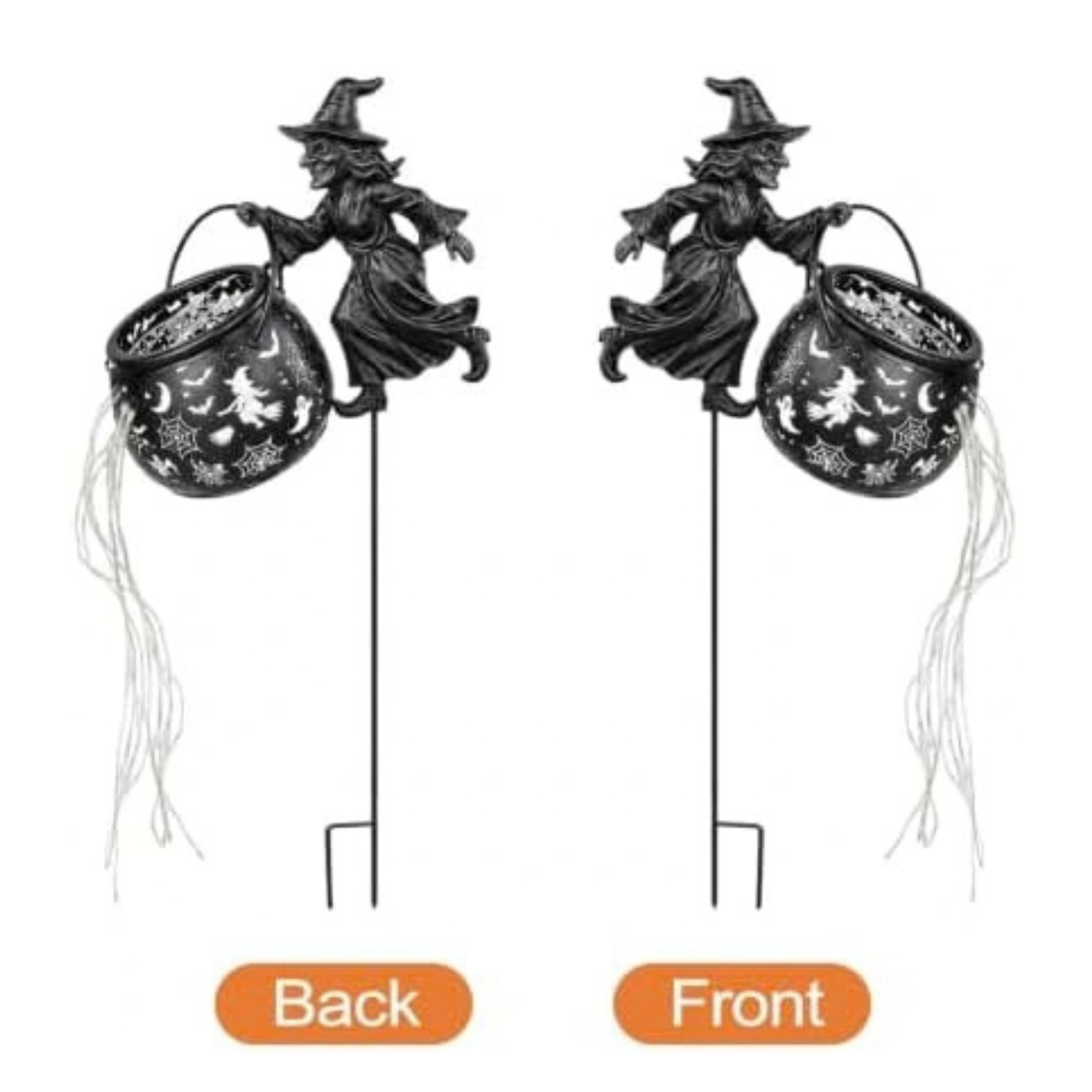Halloween Witch Cauldron Garden Light, Waterfall LED Projection Stake Lights for Outdoor Yard Decor, Flying Witch Silhouette, Waterproof Watering Can Light Flow Decoration for Patio Pathway