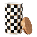 Ceramic Canister, Airtight Kitchen Canister for Coffee, Tea & More, Large Black Checkered