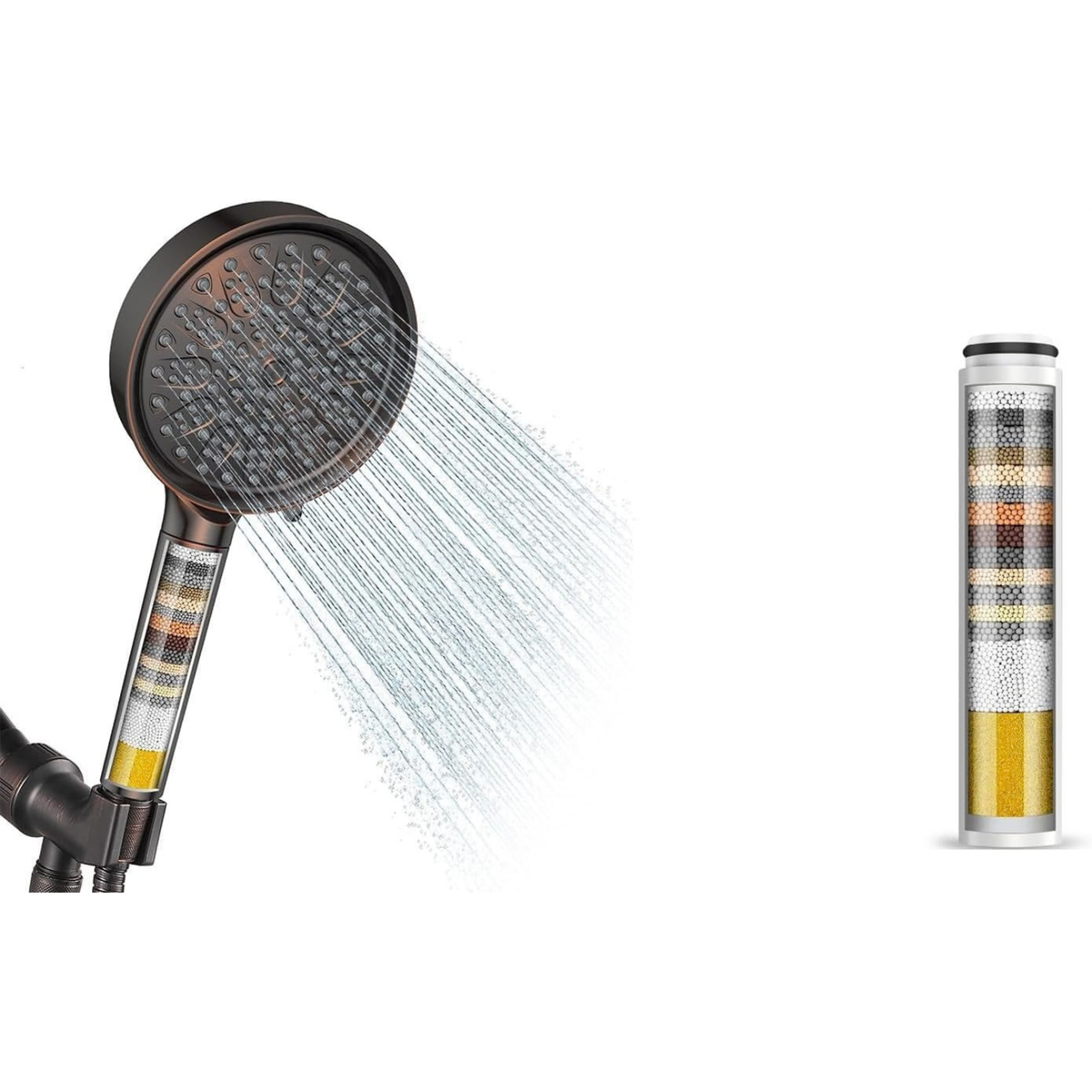 Filtered Shower Head with Handheld + 1 Pack Replacement Filters（Oil Rubbed Bronze）