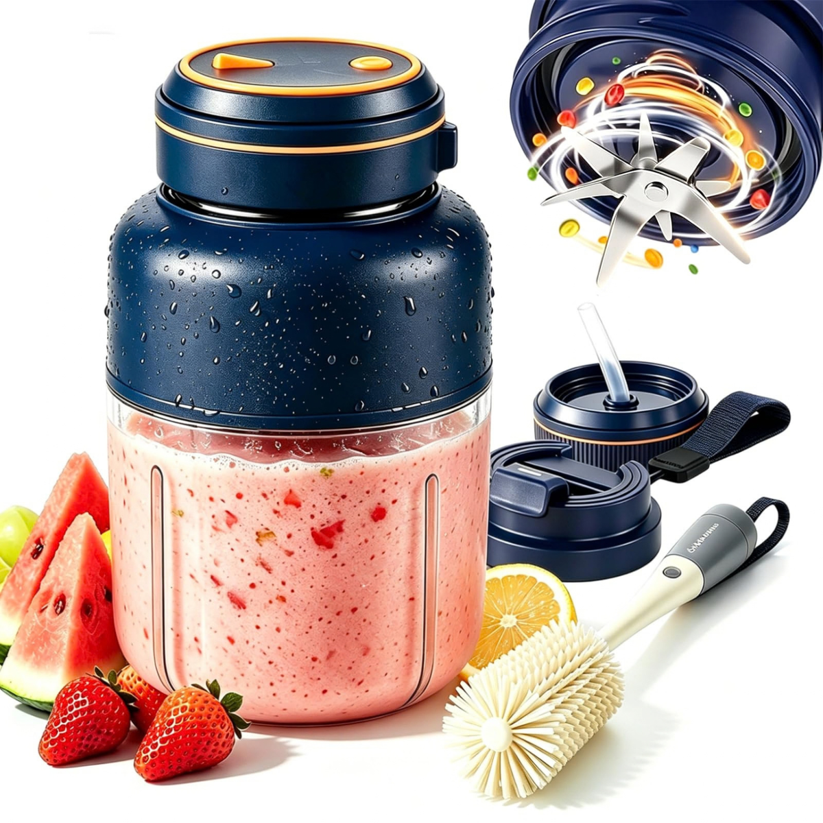 Portable Wireless Juicer Cup, 44oz USB Rechargeable Personal Blender, White 1300ml