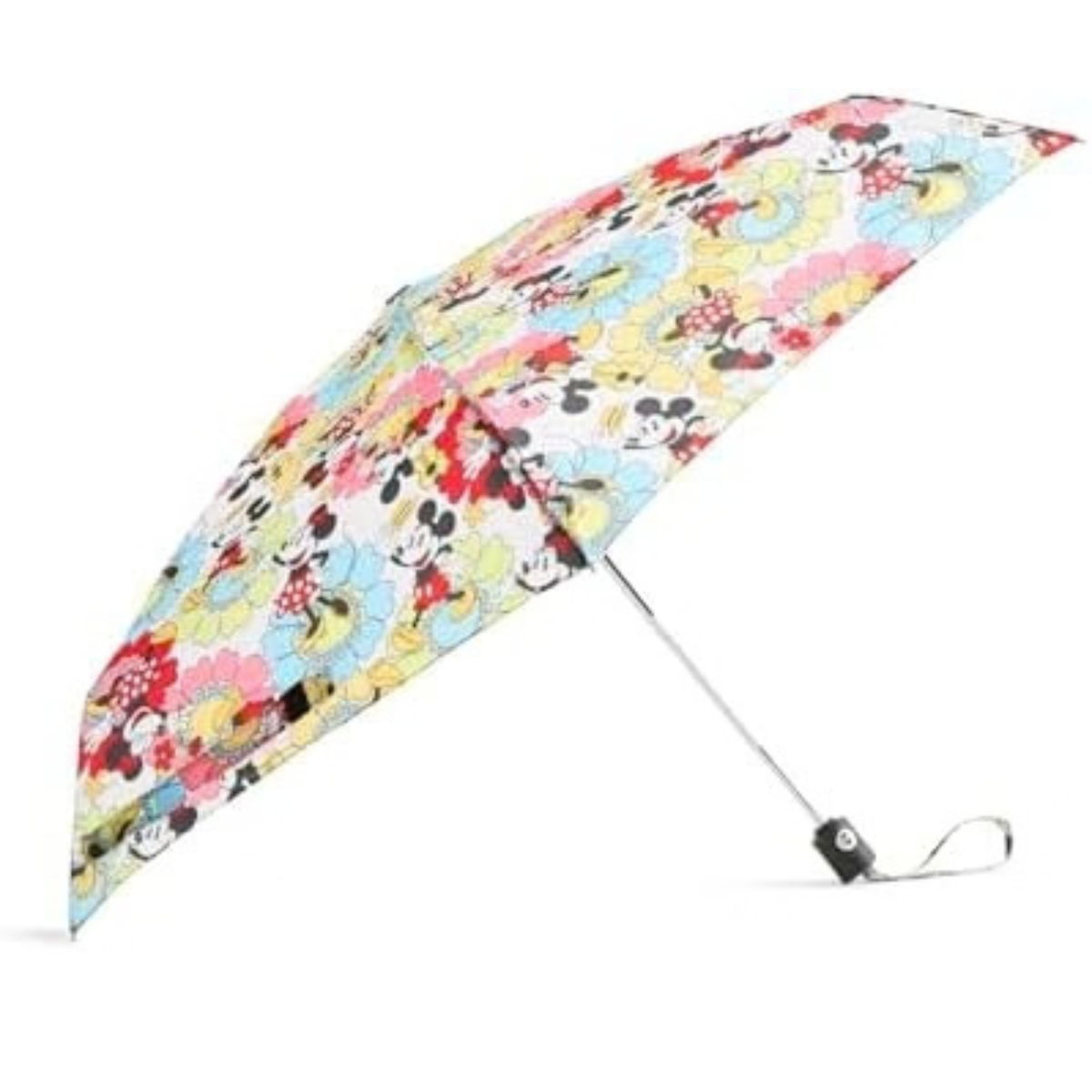 Vera Bradley Women's Disney Mini Umbrella – Essential Travel Size Umbrella – Mickey & Minnie Petal Floral White