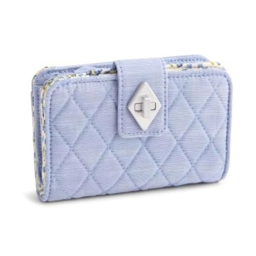 Vera Bradley Women's Premium Cotton Small Turnlock Wallet – Blue Chambray