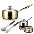 Pure Titanium Saucepan with Lid, Hammered Nonstick Pot for All Stovetops, Gold