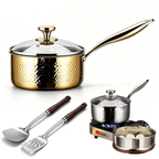 Pure Titanium Saucepan with Lid, Hammered Nonstick Pot for All Stovetops, Gold