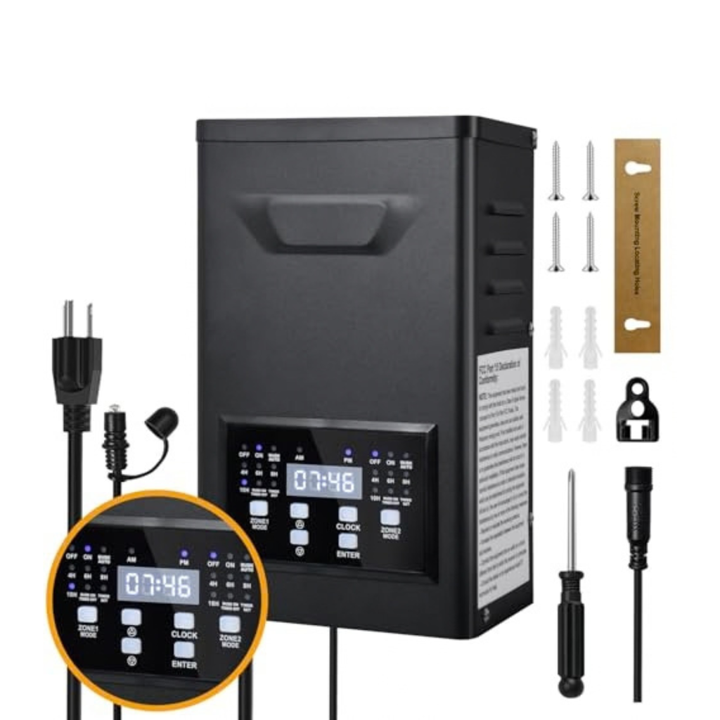 600W Low Voltage Transformer with 2 Zones,Timer & Photocell Sensor