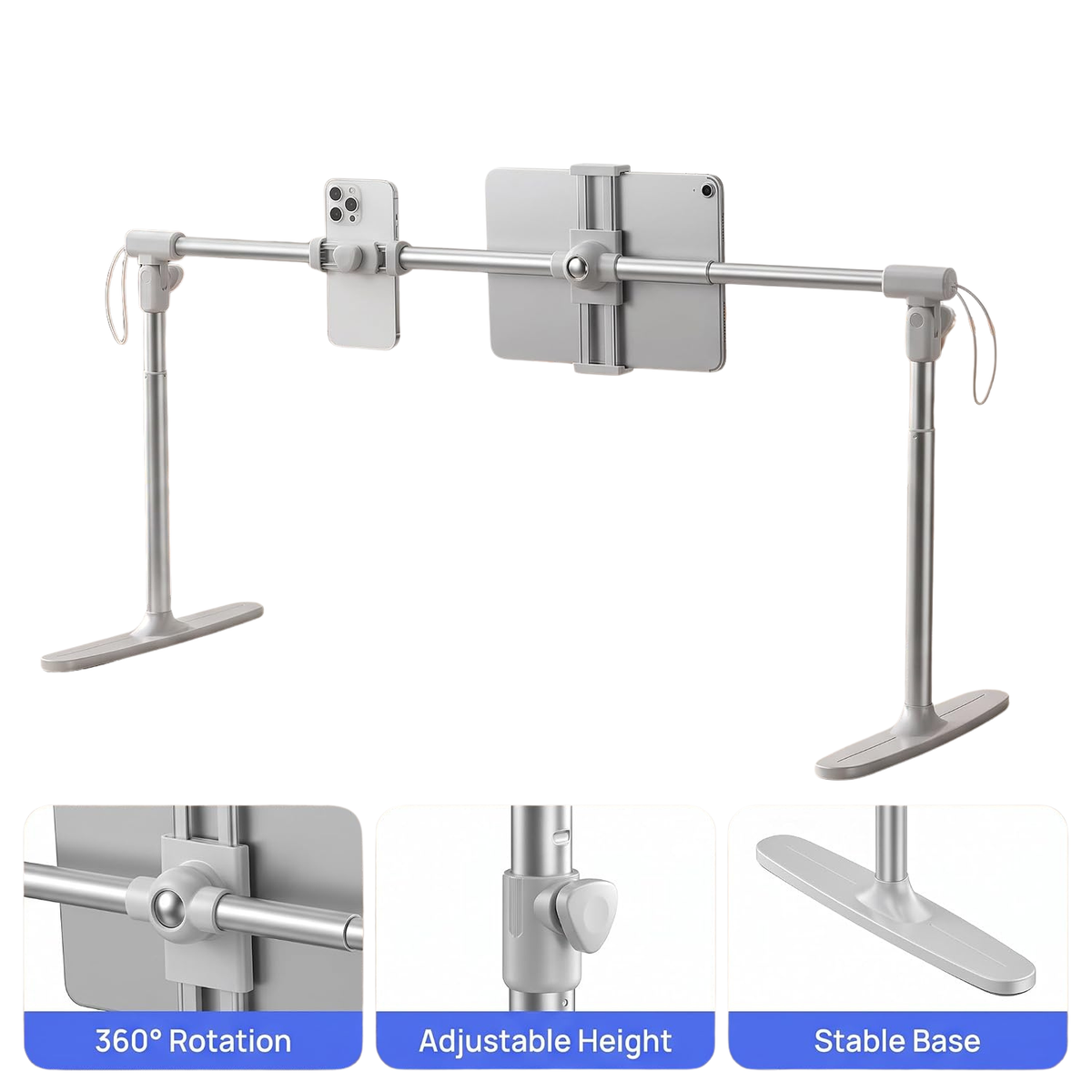 Tablet Stand Holder for Bed, Adjustable Foldable 360° Rotation, Universal Phone & Tablet Stand