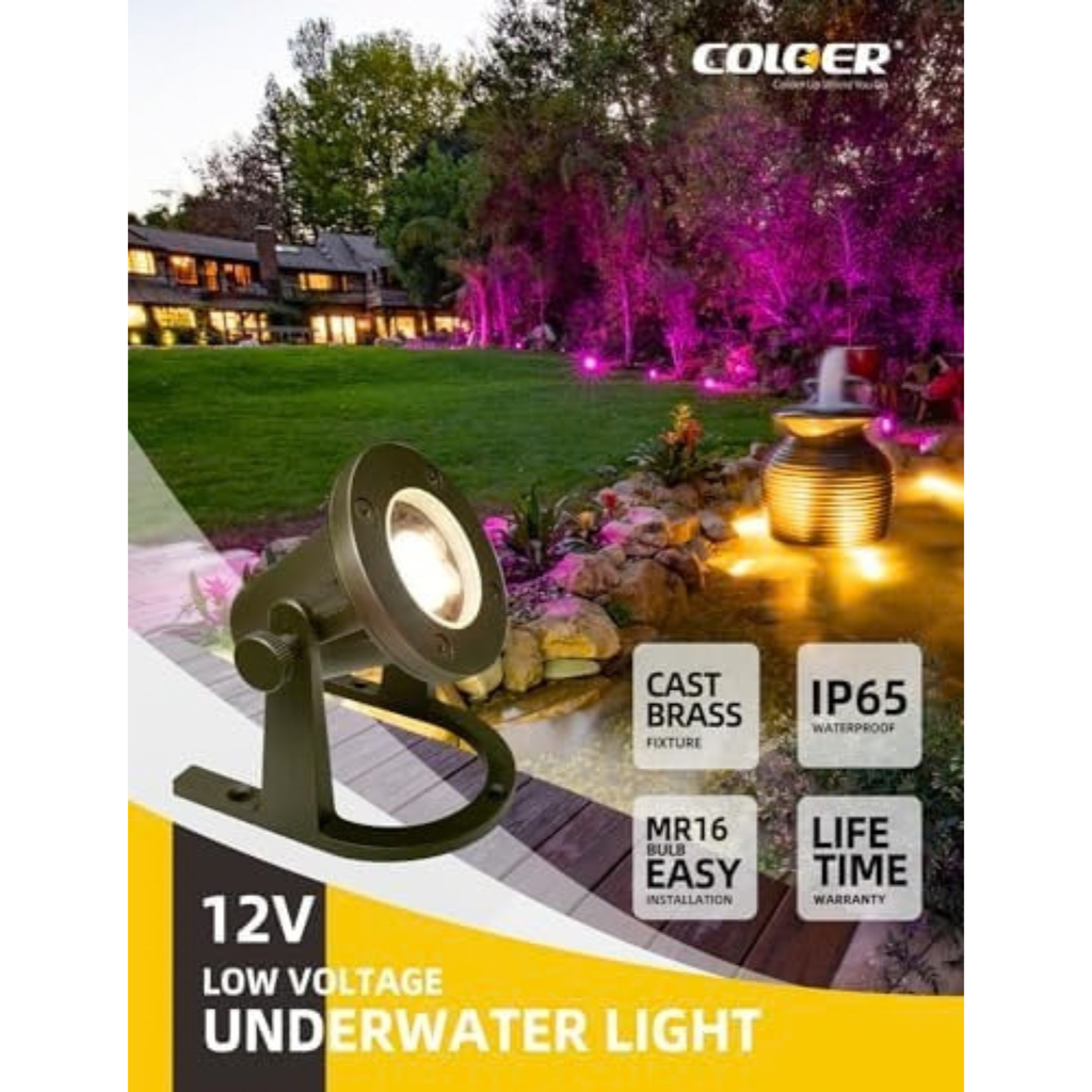 12V Low Voltage Solid Brass Heavy Duty Underwater Pond Light 1 Pack