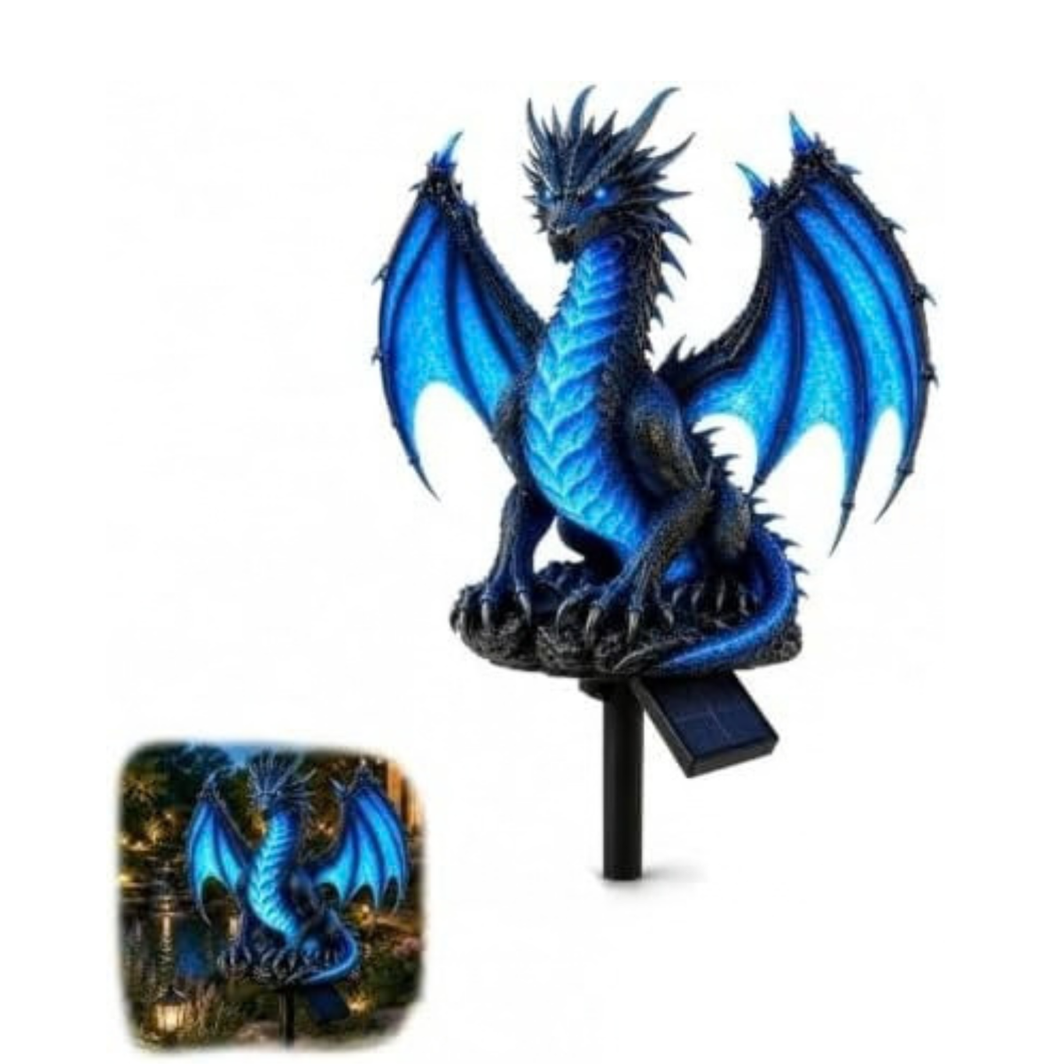 Dragon Legacy Solar Dragon Garden Statue, Dragons Solar Lights Outdoor Resin Lamp, Gothic Garden Decor Figure with LED Lantern for Halloween Decorations, Medieval Yard Ornaments (Blue)