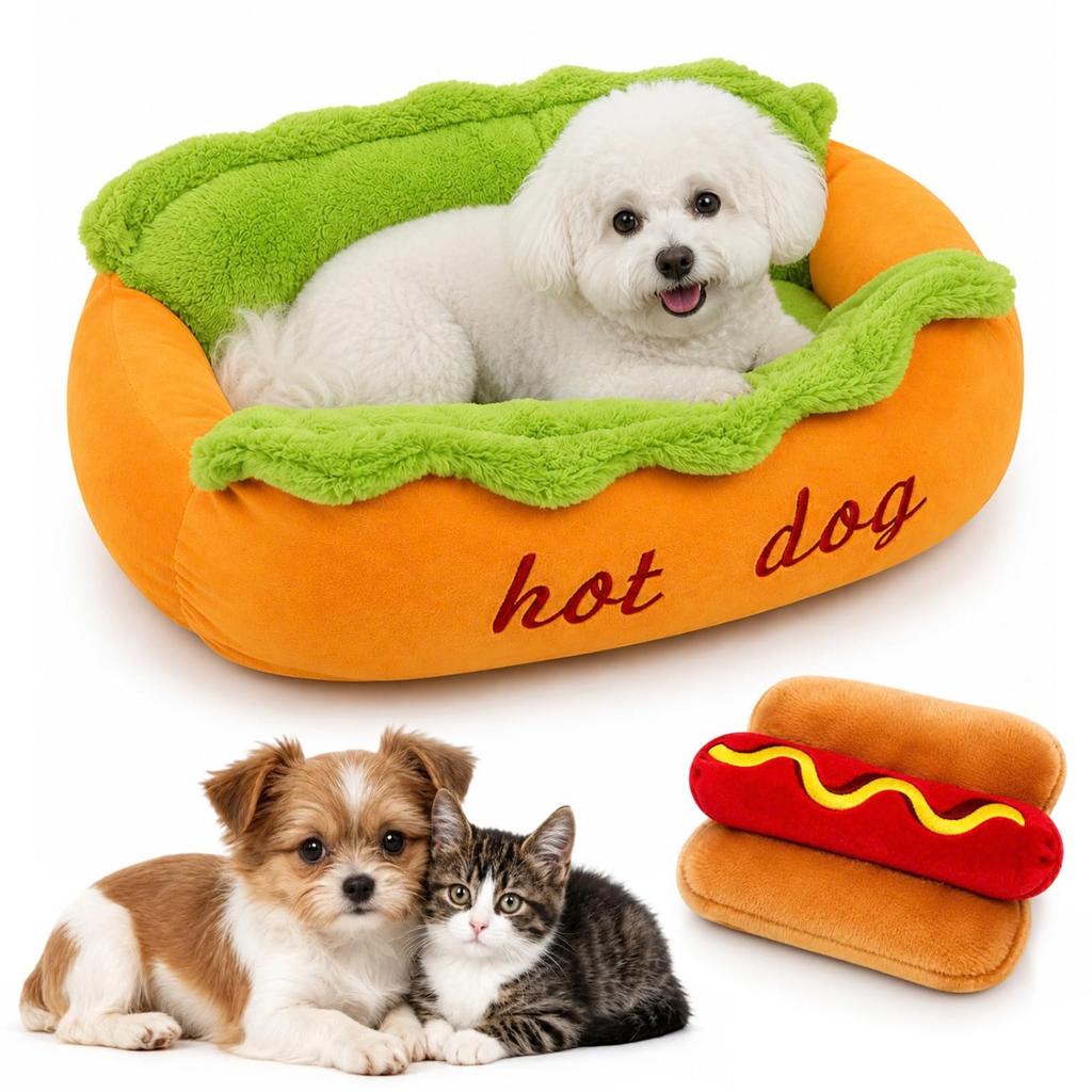 Hot Dog Bed for Dachshund, Plush Cozy Pet Sofa for Small Dogs