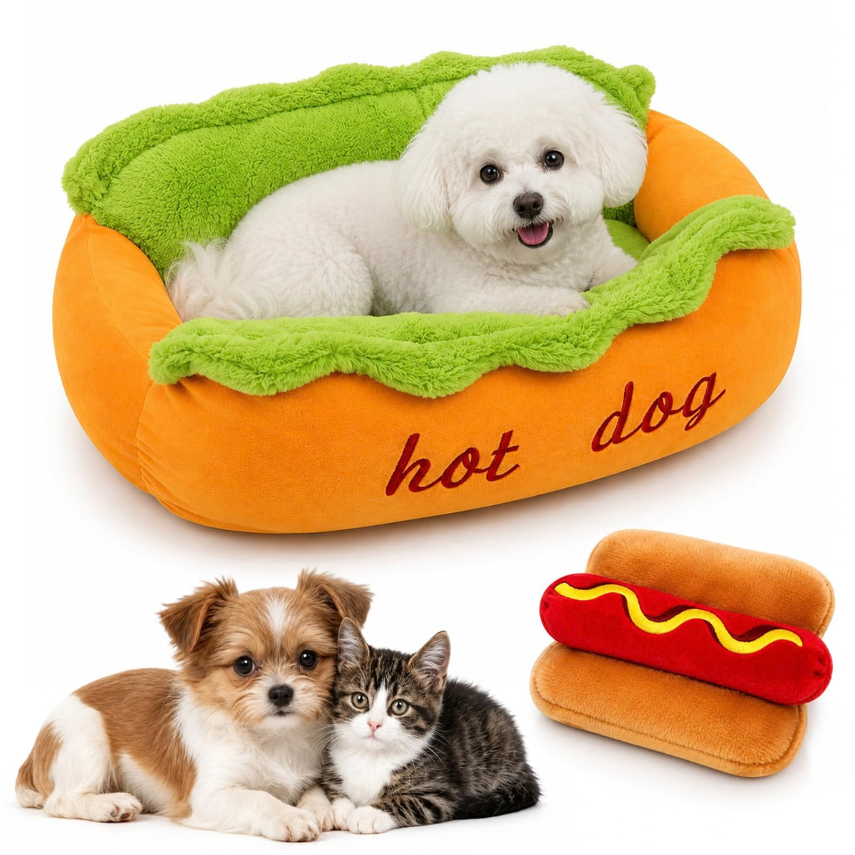 Hot Dog Bed for Dachshund, Plush Cozy Pet Sofa for Small Dogs