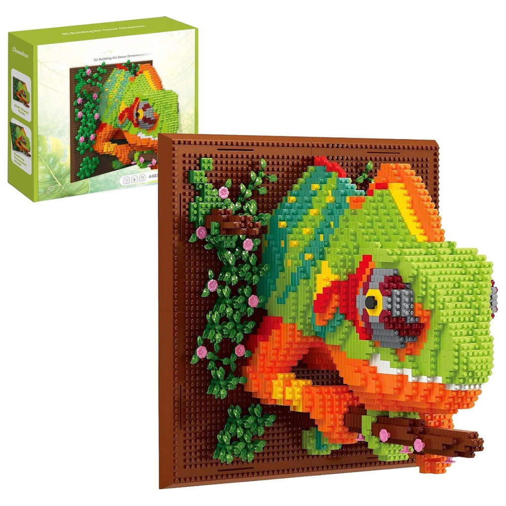 3D Chameleon Sculpture Kit, Colorful Micro Building Bricks Wall Art Decor