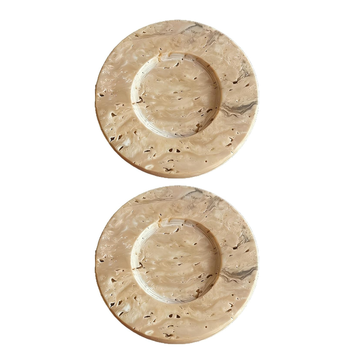 2 Pcs Travertine Marble Candle Holders Round Decorative Trays for Wax and Jewelry Display