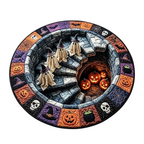 3D Haunted Staircase Round Rug – Spooky Halloween Optical Illusion，B-120cm