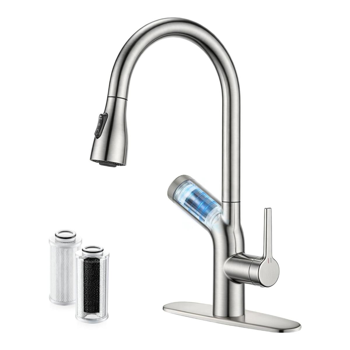 Kitchen Faucet with Water Filter, Pull Down Sprayer, Brushed Nickel